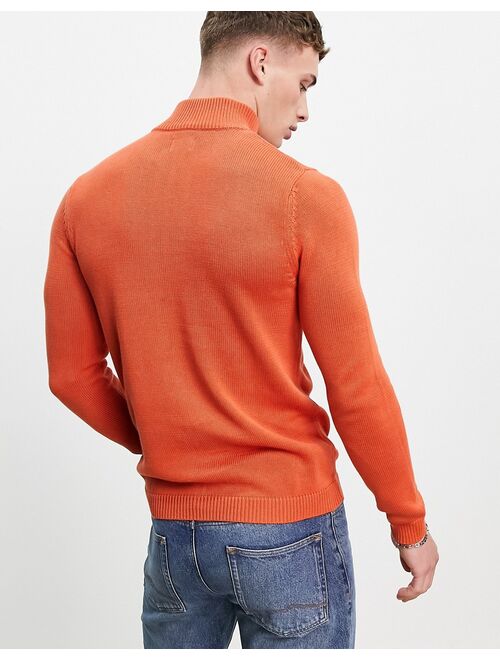 Asos Design midweight half zip cotton sweater in burnt orange