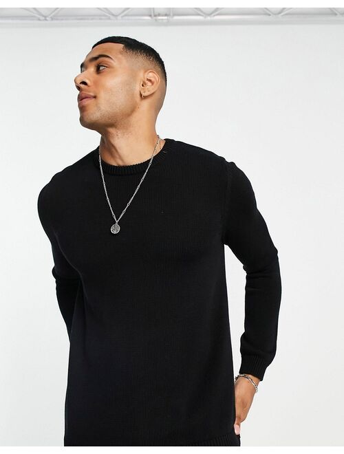 Asos Design midweight cotton sweater in black twist