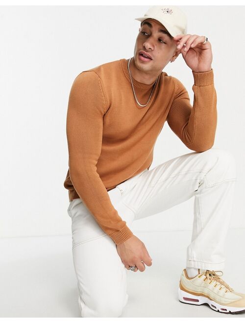 Asos Design midweight cotton sweater in brown twist