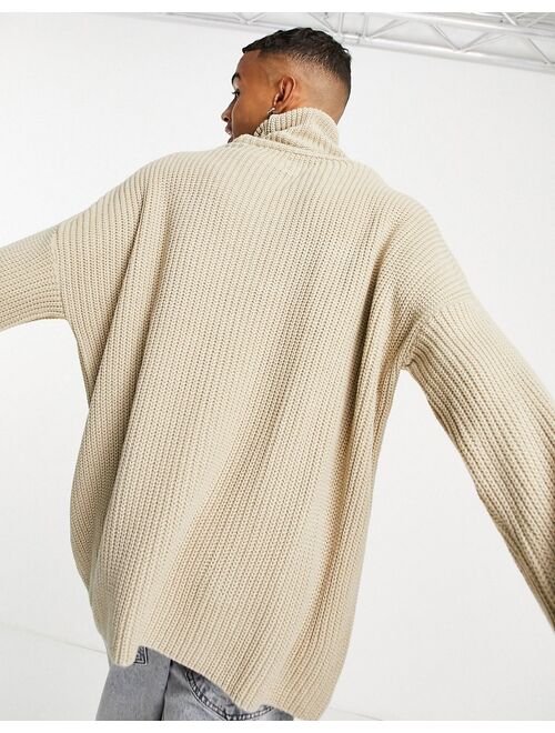 Asos Design knitted oversized funnel neck sweater in beige