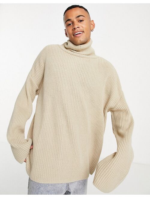 Asos Design knitted oversized funnel neck sweater in beige