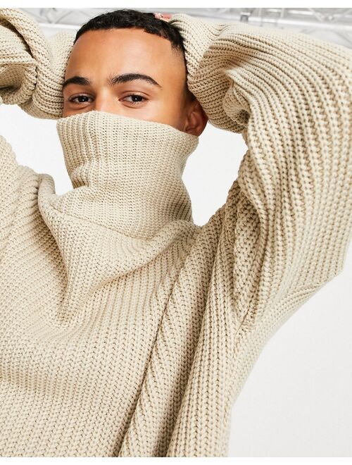 Asos Design knitted oversized funnel neck sweater in beige