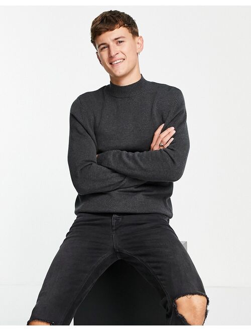 Asos Design midweight cotton turtleneck sweater in charcoal