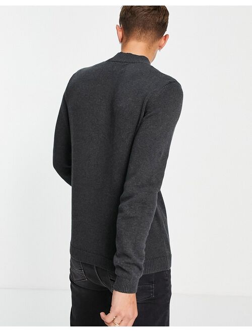 Asos Design midweight cotton turtleneck sweater in charcoal