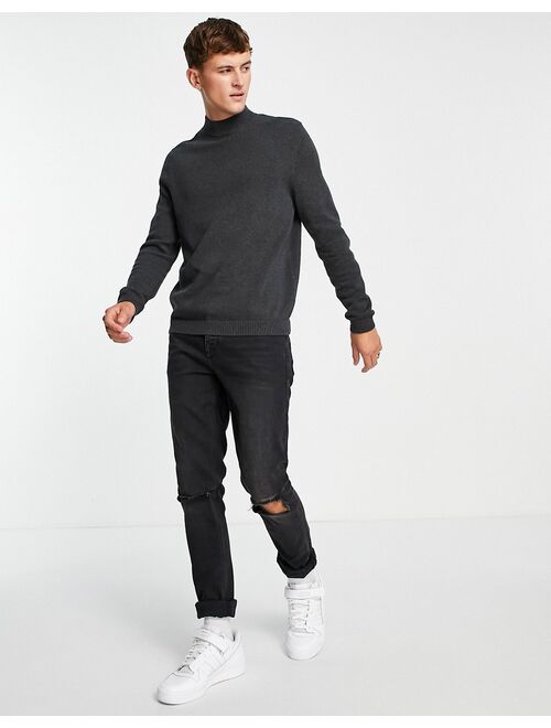 Asos Design midweight cotton turtleneck sweater in charcoal