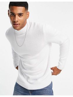 midweight cotton turtle neck sweater in white