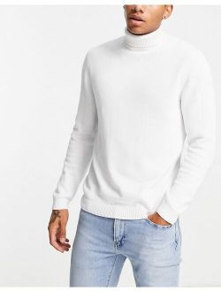 midweight cotton roll neck sweater in white