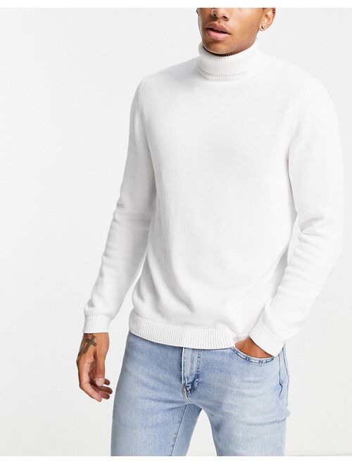 Asos Design midweight cotton roll neck sweater in white