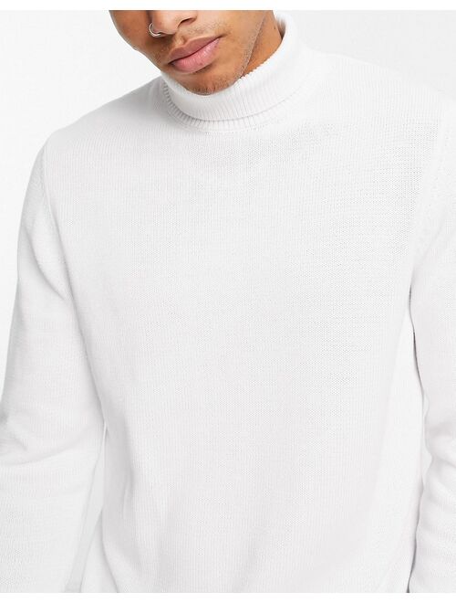 Asos Design midweight cotton roll neck sweater in white