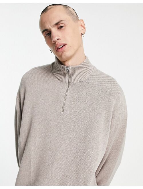 Asos Design midweight oversized half zip sweater in stone