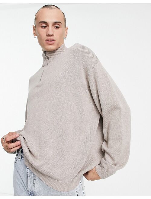 Asos Design midweight oversized half zip sweater in stone