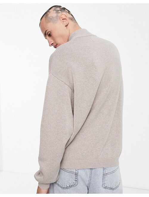 Asos Design midweight oversized half zip sweater in stone