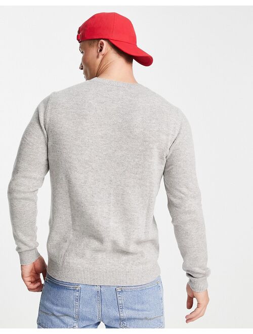 Asos Design lambswool crew neck sweater in light gray