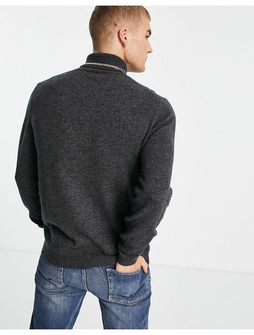 Asos Design lambswool roll neck sweater in charcoal