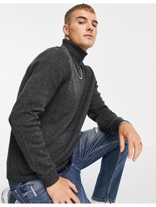 Asos Design lambswool roll neck sweater in charcoal