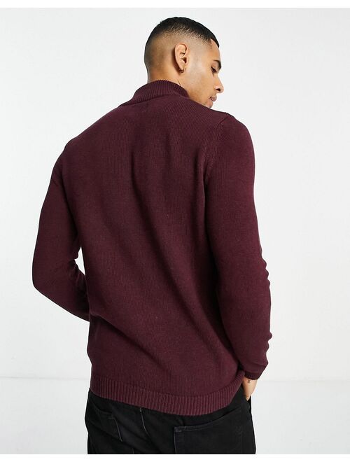 Asos Design midweight half zip cotton sweater in burgundy