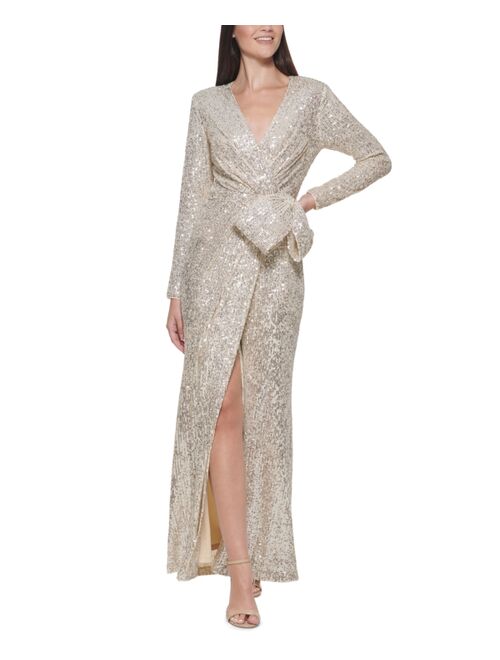 Eliza J Petite Sequinned Bow-Detail Gown