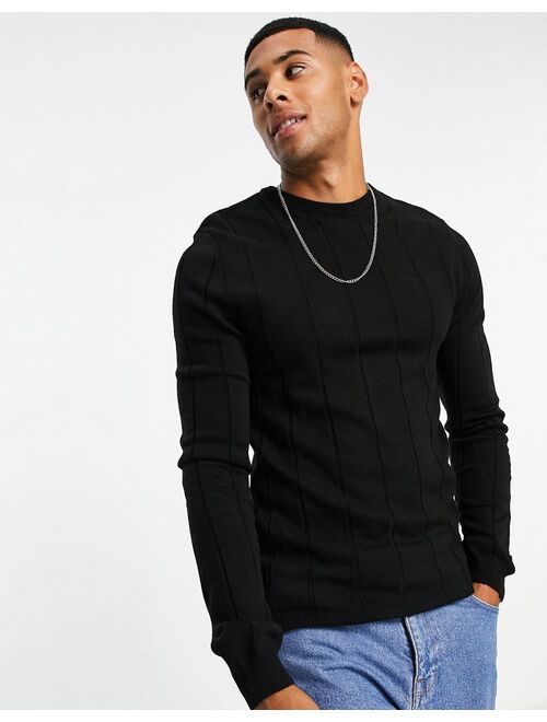 Asos Design muscle fit wide rib sweater in black