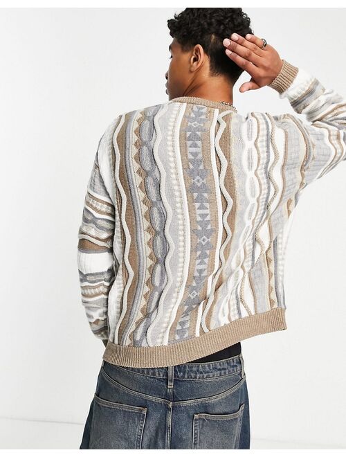 Asos Design oversized sweater with textured pattern in beige