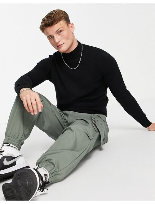 Asos Design lambswool turtleneck sweater in black