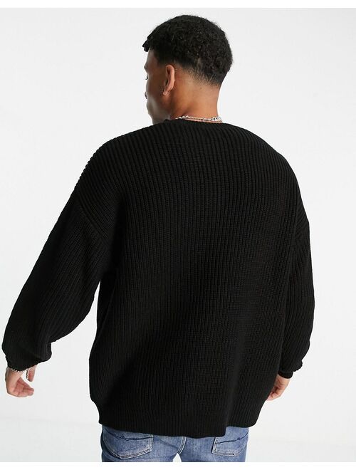 Asos Design knit oversized fisherman ribbed sweater in black