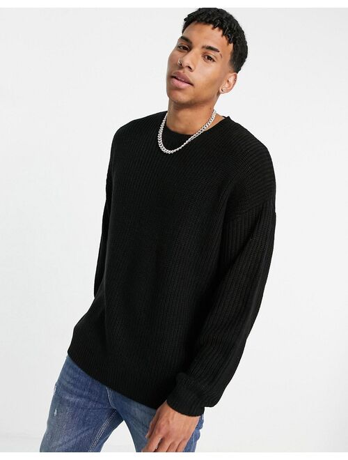 Asos Design knit oversized fisherman ribbed sweater in black