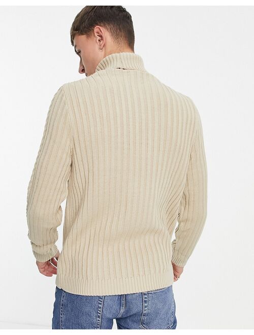 Asos Design cable knit roll neck sweater in beige