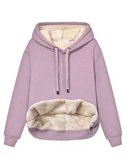 Haellun Womens Casual Winter Warm Fleece Sherpa Lined Pullover Hooded Sweatshirt