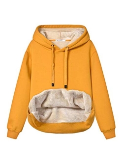 Haellun Womens Casual Winter Warm Fleece Sherpa Lined Pullover Hooded Sweatshirt