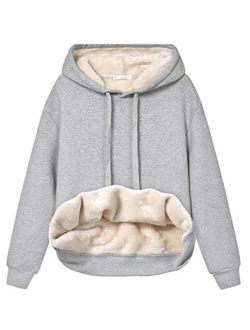 Haellun Womens Casual Winter Warm Fleece Sherpa Lined Pullover Hooded Sweatshirt