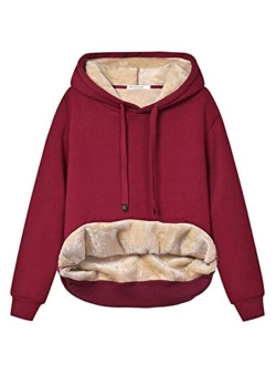 Haellun Womens Casual Winter Warm Fleece Sherpa Lined Pullover Hooded Sweatshirt