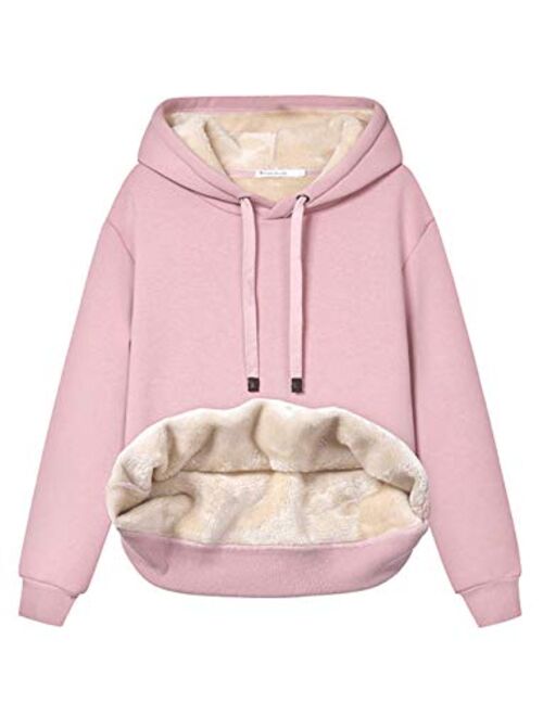 Haellun Womens Casual Winter Warm Fleece Sherpa Lined Pullover Hooded Sweatshirt