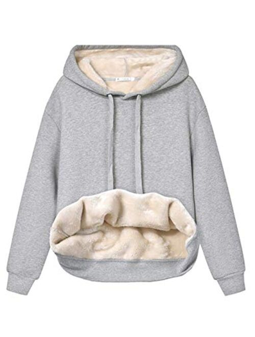 Haellun Womens Casual Winter Warm Fleece Sherpa Lined Pullover Hooded Sweatshirt