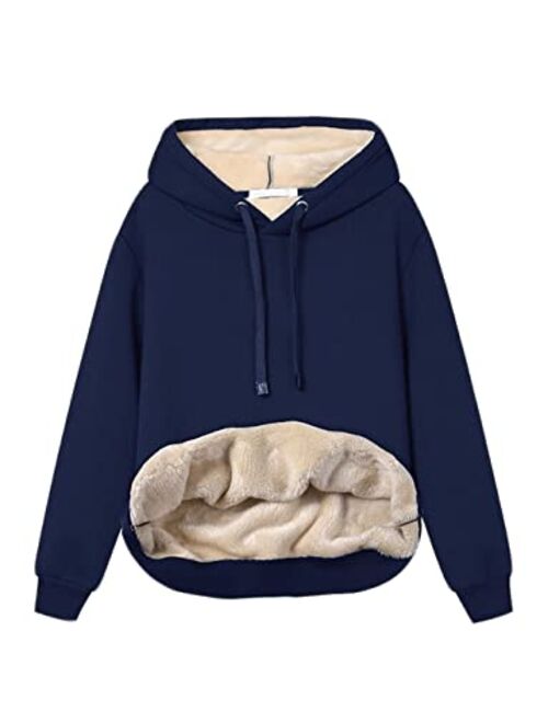 Haellun Womens Casual Winter Warm Fleece Sherpa Lined Pullover Hooded Sweatshirt