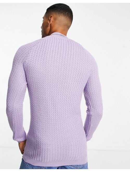 Asos Design muscle fit textured knit turtle neck sweater in purple