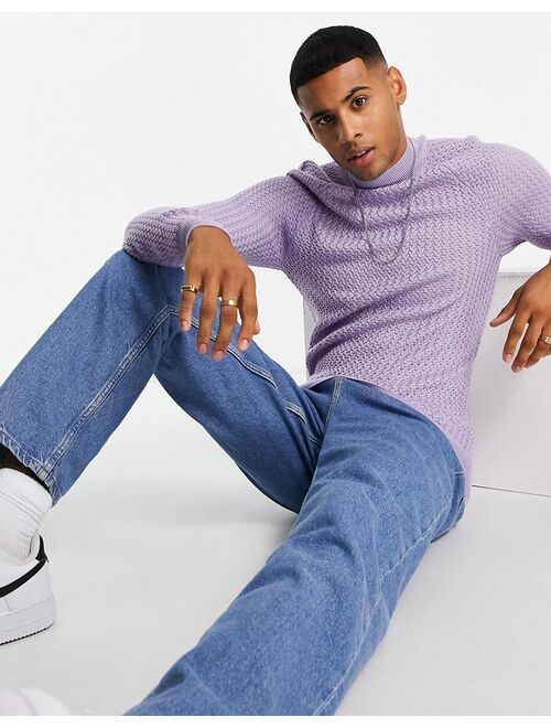 Asos Design muscle fit textured knit turtle neck sweater in purple