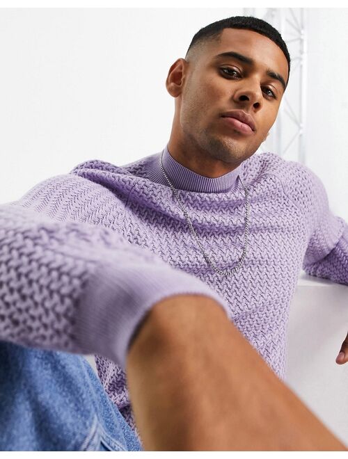 Asos Design muscle fit textured knit turtle neck sweater in purple