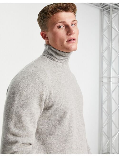 Asos Design lambswool roll neck sweater in light gray