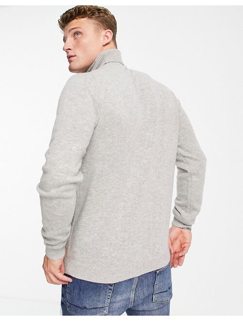 Asos Design lambswool roll neck sweater in light gray