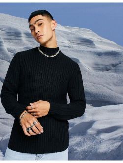 heavyweight fisherman rib turtleneck sweater in black