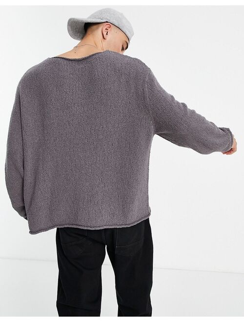 Asos Design knitted oversized textured sweater in charcoal