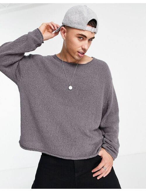 Asos Design knitted oversized textured sweater in charcoal