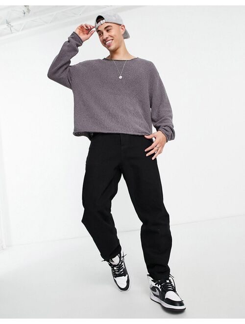 Asos Design knitted oversized textured sweater in charcoal