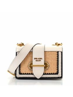 Cahier Crossbody Bag Leather and Straw Small