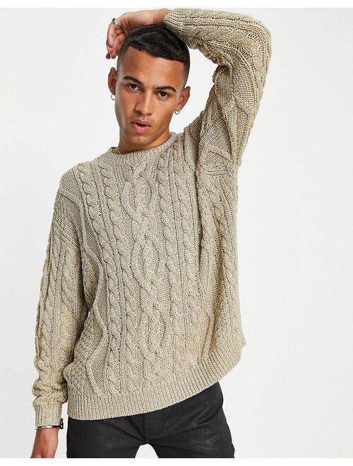 Asos Design cable knit sweater in metallic gold