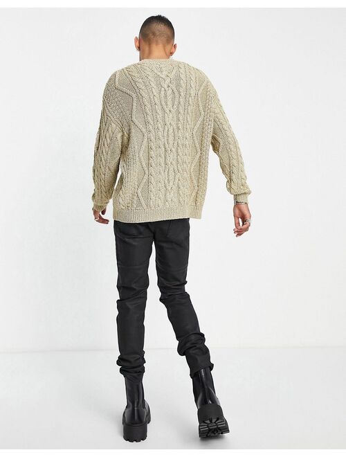 Asos Design cable knit sweater in metallic gold