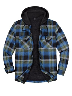 ZENTHACE Men's Sherpa Lined Full Zip Hooded Plaid Shirt Jacket