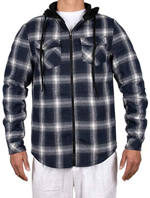 ZENTHACE Men's Sherpa Lined Full Zip Hooded Plaid Shirt Jacket