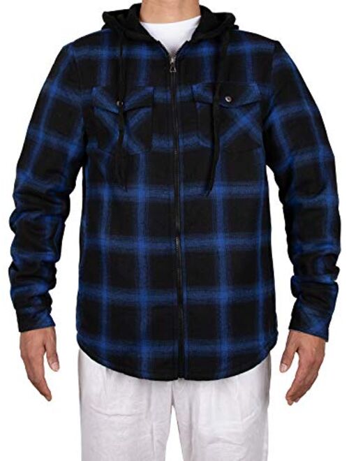 ZENTHACE Men's Sherpa Lined Full Zip Hooded Plaid Shirt Jacket