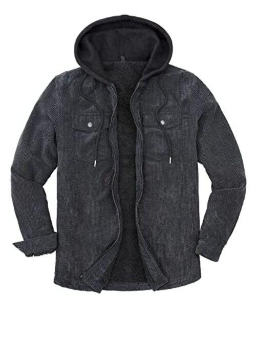 ZENTHACE Men's Sherpa Lined Full Zip Hooded Plaid Shirt Jacket